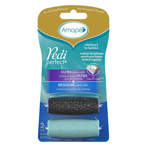 Amop Pedi Perfect Foot File Replacement Roller Heads with Diamond Crystals 2 Count Amope Refills 1 Extra Coarse and 1 Soft Touch